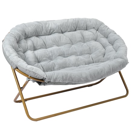Flash Furniture Eleanor 56-in Portable Folding Double Saucer Chair in Gray Faux Fur w/a Soft Gold Steel Frame FV-FDS-001-GY-SGD-GG